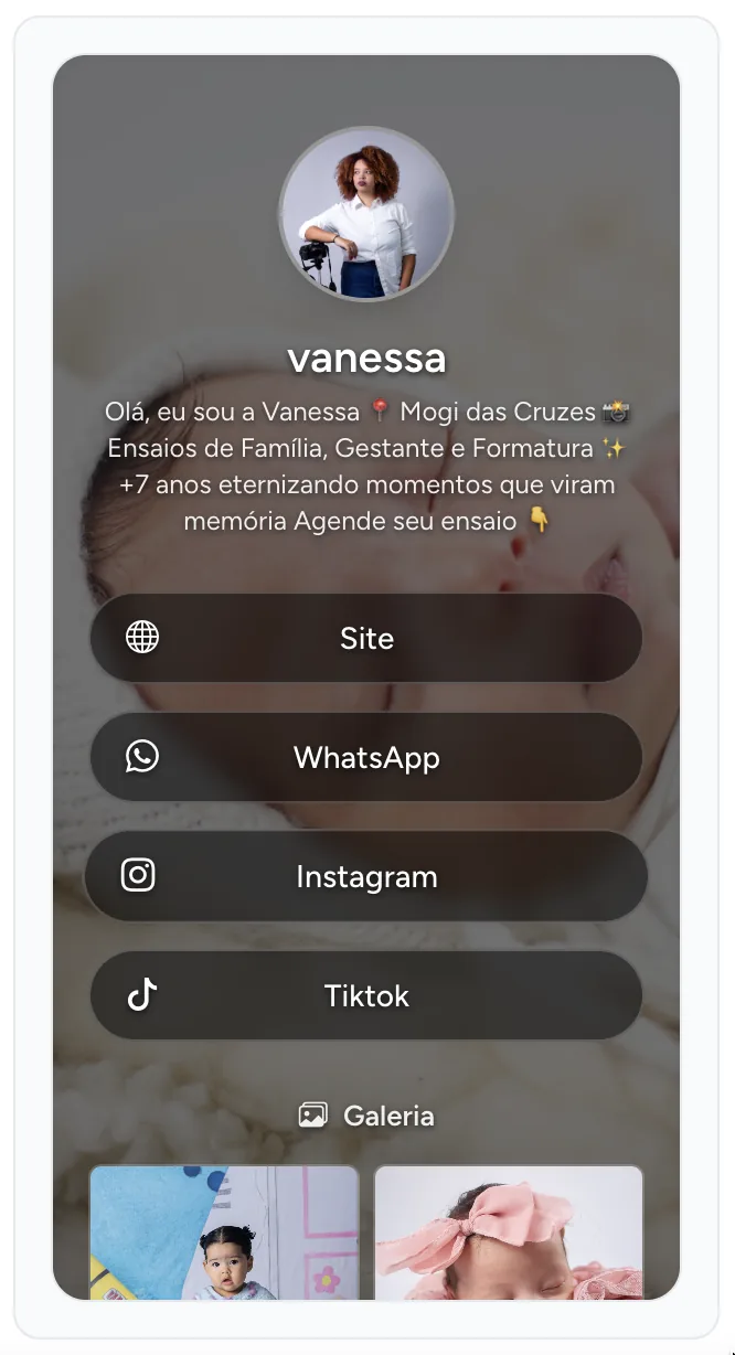 Link na bio profissional do fotógrafo criado no PhotoSelect